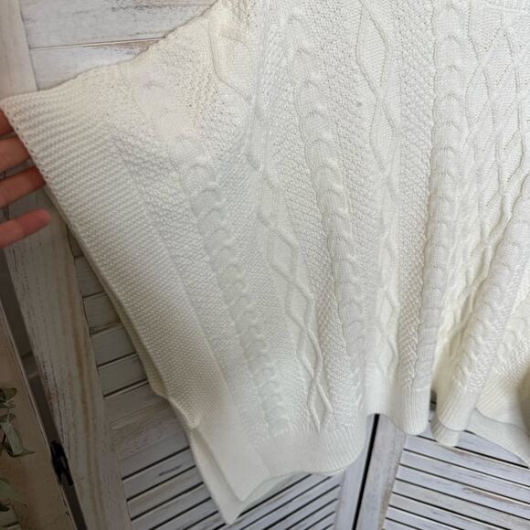 J. CREW Women's One Size Mock Neck Fisherman Cable Knit Poncho Sweater Cream - Picture 11 of 16